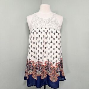 Blu Pepper Sleeveless Dress Paisley Lined Lace Crochet Bodice Size Medium
